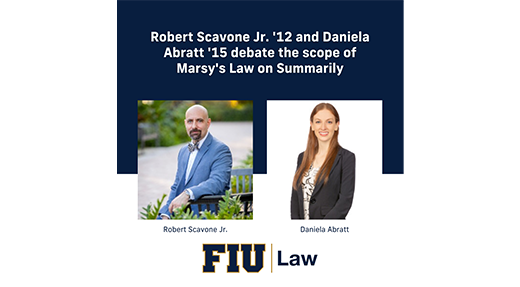 Robert Scavone Jr. ’12 and Daniela Abratt ’15 debate the scope of Marsy’s Law on Summarily